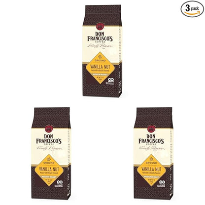 Don Francisco's Premium Vanilla Nut Medium Roast Ground Coffee - 100% Arabica Beans, Perfect for Drip, Pour Over, and French Press - Carefully Sourced, Family-Crafted Since 1870 (12 oz Bag)