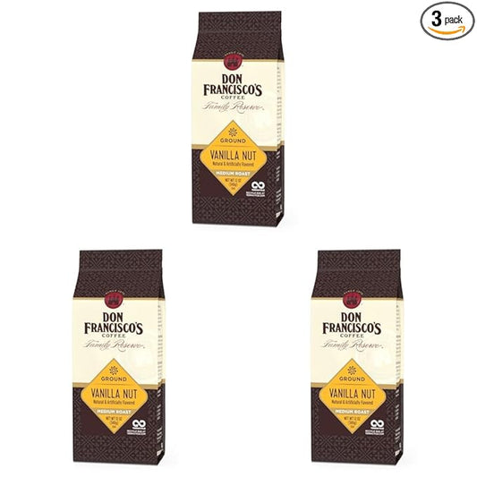 Don Francisco's Premium Vanilla Nut Medium Roast Ground Coffee - 100% Arabica Beans, Perfect for Drip, Pour Over, and French Press - Carefully Sourced, Family-Crafted Since 1870 (12 oz Bag)