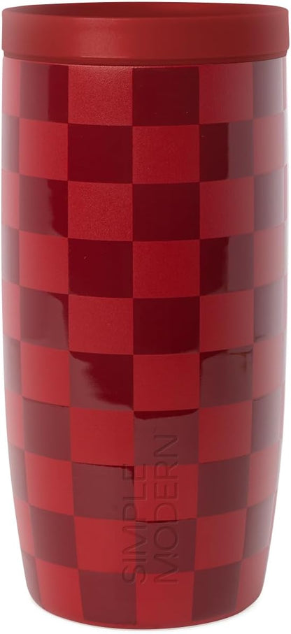 Simple Modern Travel Coffee Mug Tumbler with 360° Lid | Ceramic-Lined Insulated Stainless Steel Cold Brew Iced Coffee Cup | Gifts for Women Her Him | Voyager Signature | 16oz | Checkmate Red Cottage