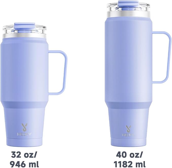 Meoky 32 oz Tumbler with Handle, Insulated Tumbler with Lid and Straw, Stainless Steel Travel Mug, 100% Leak Proof, Keeps Cold for 24 Hours or Hot for 8 Hours, Fits in Car Cup Holder (Lilac)