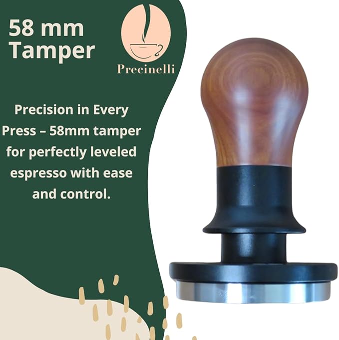 58mm Coffee Tamper, Stainless Steel Base, Wooden Handle – Professional Espresso Tool for Uniform Compression & Better Espresso Quality