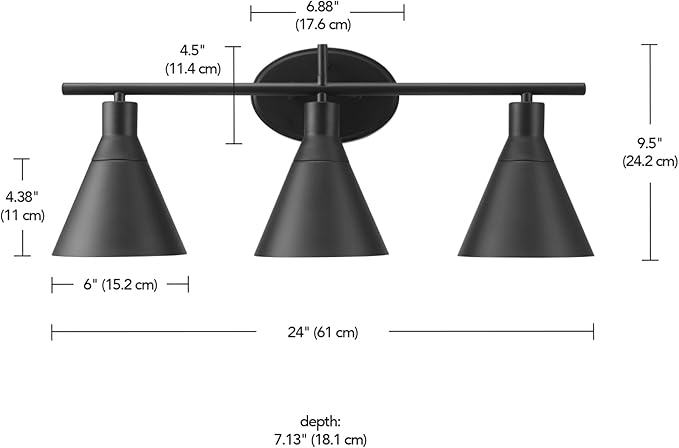 Globe Electric 52060 Tristan 5-Piece All-In-One Bathroom Set, Matte Black, 3-Light Vanity Light, Towel Bar, Toilet Paper Holder, Towel Ring, Robe Hook