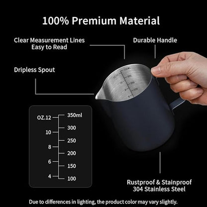 watchget Stainless Steel Milk Frothing Pitcher 12oz/350ml - Espresso Steaming Pitcher for Cappuccino, Latte Art, Coffee Machine Accessories Milk Jug Coffee Frother Cup, Blue