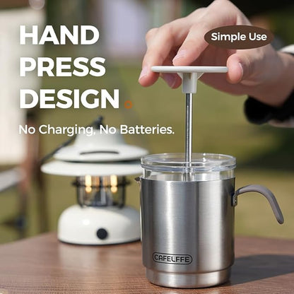 Manual Portable Coffee Maker Set with Milk Frother Cup &Carry Bag, Hand Press Espresso Machine Compatible with Nes Original Capsule/Ground for Outdoor Travel Camping Gift,Black