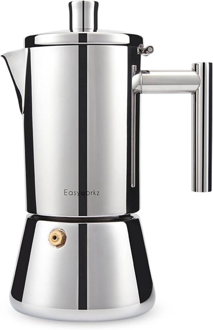 Easyworkz Diego Stovetop Espresso Maker Stainless Steel Italian Coffee Machine Maker 6Cup 10 oz Moka Pot Induction Espresso Pot