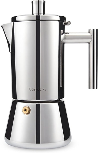 Easyworkz Diego Stovetop Espresso Maker Stainless Steel Italian Coffee Machine Maker 6Cup 10 oz Moka Pot Induction Espresso Pot