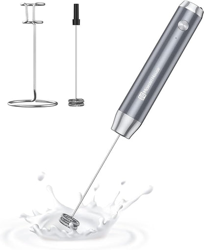 Maestri House Rechargeable Milk Frother with Stand, LunaFro Handheld Electric Foam Maker Waterproof Detachable Stainless Steel Whisk Drink Mixer Foamer for Lattes, Cappuccino