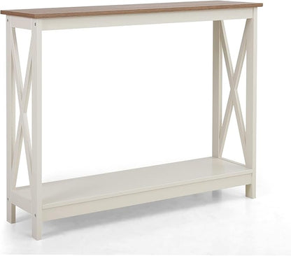 PHI VILLA White Entryway Table, Farmhouse Console Table Narrow Sofa Table Hallway, Ivory Skinny Entry Table