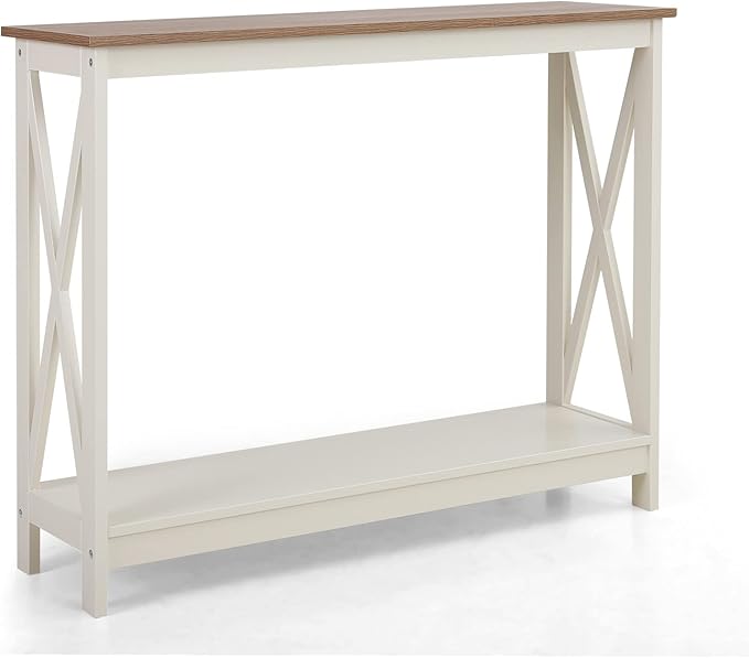 PHI VILLA White Entryway Table, Farmhouse Console Table Narrow Sofa Table Hallway, Ivory Skinny Entry Table