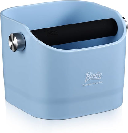 Espresso Knock Box - Bincoo Blue Espresso Machine Knock Box/Espresso Grounds Knock Box, Barista Style Coffee Knock Box for Grounds with Removable Shock-Absorbent Knock Bar and Anti-Slip Base. (Blue)