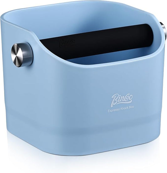Espresso Knock Box - Bincoo Blue Espresso Machine Knock Box/Espresso Grounds Knock Box, Barista Style Coffee Knock Box for Grounds with Removable Shock-Absorbent Knock Bar and Anti-Slip Base. (Blue)