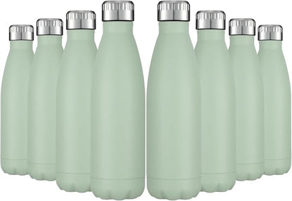 HASLE OUTFITTERS 17oz Stainless Steel Water Bottles Bulk, Vacuum Insulated Water Bottles Double Walled Powder Coated Reusable Metal Sports Water Bottles Keep Drinks Hot and Cold, Light Green, 8Packs