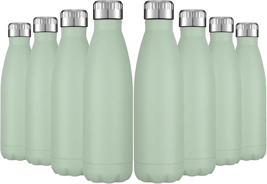 HASLE OUTFITTERS 17oz Stainless Steel Water Bottles Bulk, Vacuum Insulated Water Bottles Double Walled Powder Coated Reusable Metal Sports Water Bottles Keep Drinks Hot and Cold, Light Green, 8Packs