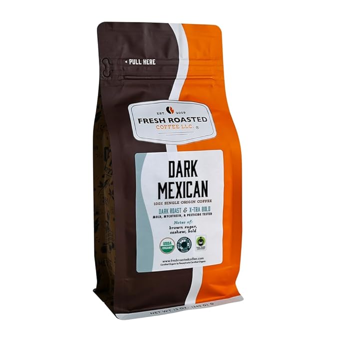 Fresh Roasted Coffee, Organic Dark Mexican, Dark Roast, Mold & Mycotoxin Tested, Kosher, 12 oz, Ground