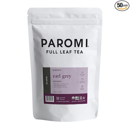 Paromi Earl Grey Organic Black Tea, Resealable Pouch, 50 Count