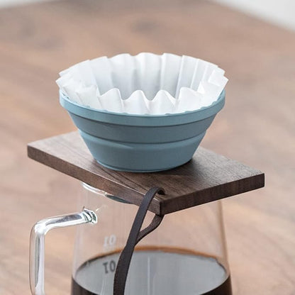 Pour Over Coffee Dripper,V60 and Cake Cup Filter Paper Silicone Coffee Funnel Filter,Reusable Dripper Coffee Filter with Wood Base Coffee Dripper Accessory for Coffee Pot Coffee Maker (Blue)
