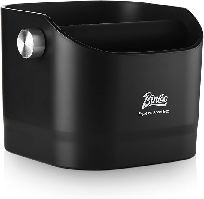 Espresso Knock Box - Bincoo Black Espresso Machine Knock Box/Espresso Grounds Knock Box, Barista Style Coffee Knock Box for Grounds with Removable Shock-Absorbent Knock Bar and Anti-Slip Base. (Black)