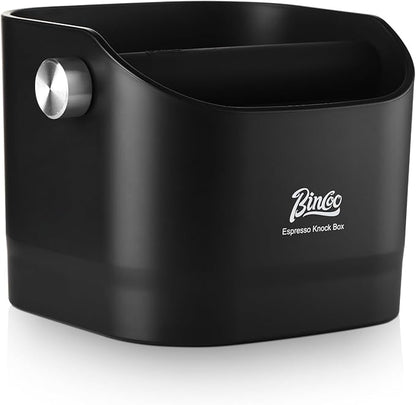 Espresso Knock Box - Bincoo Black Espresso Machine Knock Box/Espresso Grounds Knock Box, Barista Style Coffee Knock Box for Grounds with Removable Shock-Absorbent Knock Bar and Anti-Slip Base. (Black)