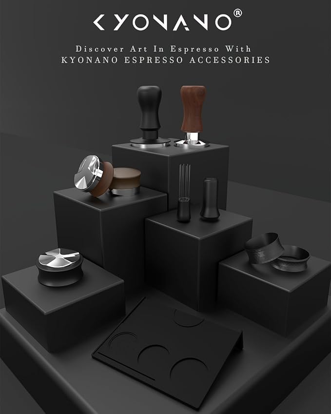 KYONANO Espresso Tamper 51mm - Coffee Tamper with Dalbergia Odorifera Handle - Espresso Press Hand Tamp PLUS Free Milk Frothing Pitcher 12oz/350ml, Silicone Tamper Mat - Fits 51mm Delonghi Portafilter
