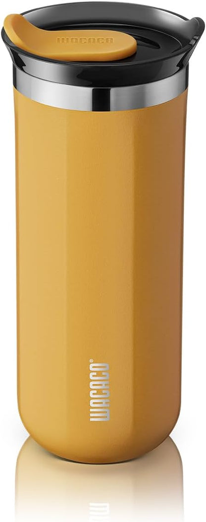 WACACO Octaroma Grande Vacuum Insulated Coffee Mug, 15 fl oz (435ml), Double-wall Stainless Steel Travel Tumbler With Drinking Lid, Amber Yellow