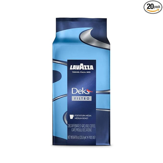Lavazza Dek Filtro Ground Coffee Medium Roast, 8 Oz (Pack of 20)