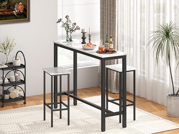 Mr IRONSTONE 53" Bar Table White Marble Industrial Pub Dining Height Table Bistro Table (Indoor USE ONLY)