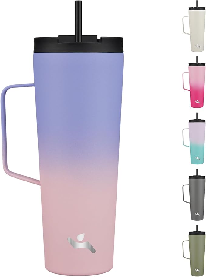 Insulated Tumbler with Handle and Straw, 26 OZ Travel Coffee Mug Stainless Steel Cup Metal Water Bottle,Pastel Sunset