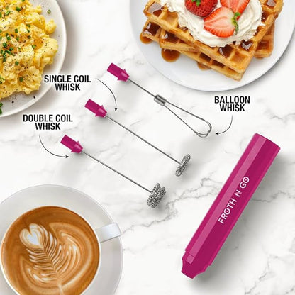 Frother Portable & Compact Handheld Foam Maker Lattes, Cappuccinos (Dragonfruit, Froth N Go)