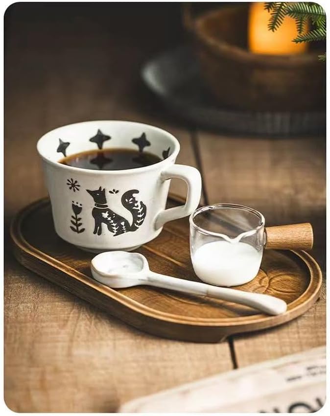 Ceramic Coffee Mug, 12 oz Mug Black Fox Set of 1, Novelty Cup with Handle, Stoneware Fun Cup for Coffee Milk Tea Mocha Latte Cappuccino Espresso Adorable Fox, Microwave Dishwasher Safe