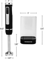 Load image into Gallery viewer, OVENTE Cordless Immersion Hand Blender, Rechargeable Handheld Portable Stick Mixer with 8 Mixing Speed Option, One-Touch Control and Stainless Steel Blades for Smoothies, Shakes or Soups, Black HR781B