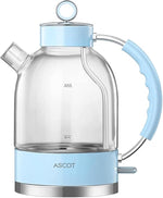 Load image into Gallery viewer, ASCOT Electric Kettle, Glass Electric Tea Kettle Gifts for Men/Women/Family 1.6L 1500W Borosilicate Glass Tea Heater, with Auto Shut-Off and Boil-Dry Protection Blue
