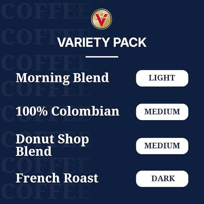 Victor Allen's Coffee Variety Pack (Morning Blend, 100% Colombian, Donut Shop Blend, and French Roast), 96 Count, Single Serve Coffee Pods for Keurig K-Cup Brewers