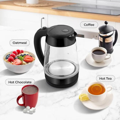 Zulay Kitchen Fast Boiling Electric Water Kettle - 1.7L, 1500W, Auto Shut-Off for Overboil & Boil Dry Protection, Cool-Touch Handle, 360° Base - Rapid Teapot Boiler For Coffee & Tea - Black Metallic