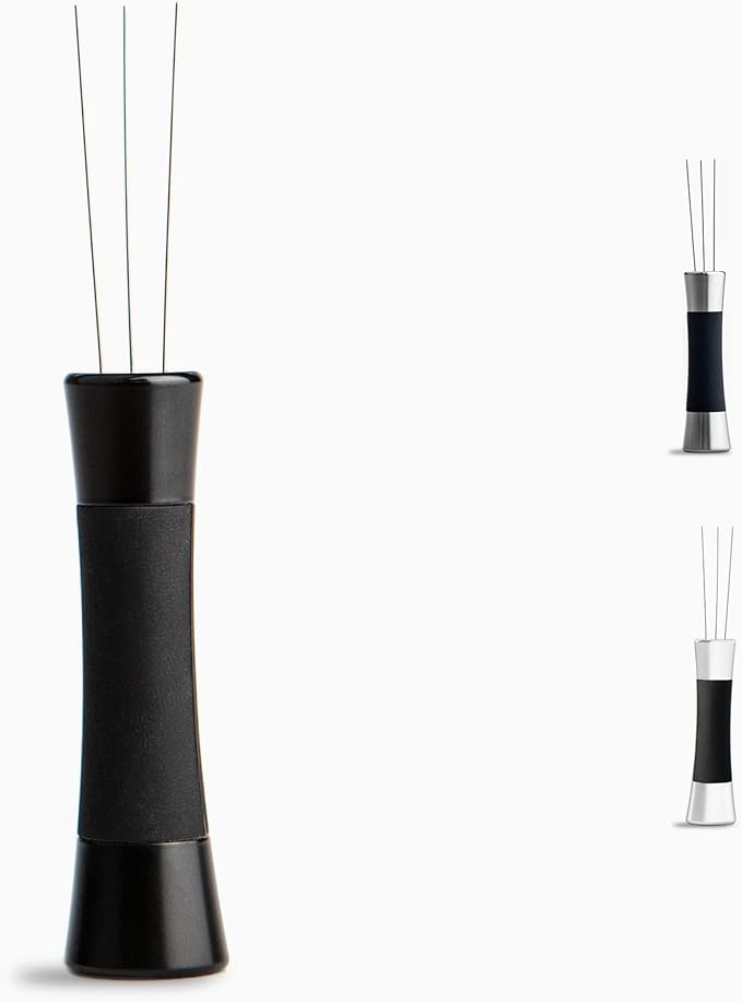 Crema Coffee Products Weiss Distribution Technique (WDT) Tool | Even Coffee Ground Distribution for Better Extraction | Stainless Steel with Silicone Grip | Includes 6 Pins & Storage Vault | Black