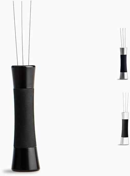 Crema Coffee Products Weiss Distribution Technique (WDT) Tool | Even Coffee Ground Distribution for Better Extraction | Stainless Steel with Silicone Grip | Includes 6 Pins & Storage Vault | Black
