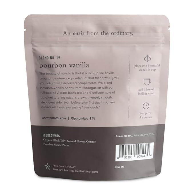 Paromi Bourbon Vanilla Black Tea, Resealable Pouch, 15 Count