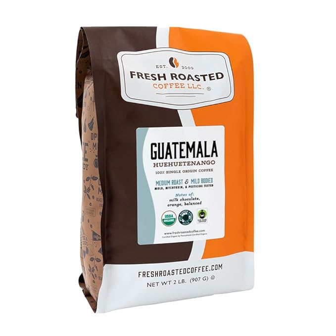 Fresh Roasted Coffee, Organic Guatemala | Single Origin, USDA Organic, Mold & Myco 3rd Party Tested, Kosher | Medium Roast 2 lb (32 oz) Ground