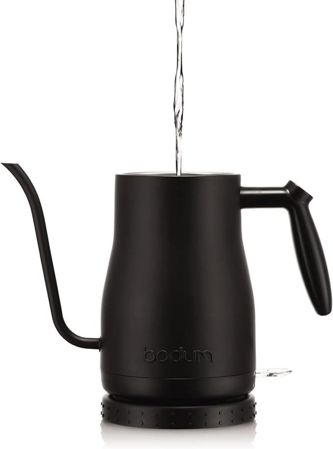 Bodum 34oz Bistro Gooseneck Electric Water Kettle, Pour Over Coffee & Tea, Stainless Steel, Matte Black