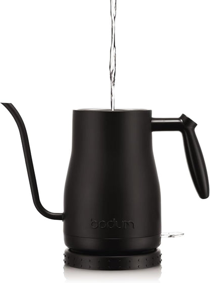 Bodum 34oz Bistro Gooseneck Electric Water Kettle, Pour Over Coffee & Tea, Stainless Steel, Matte Black