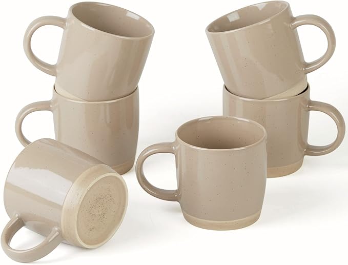 famiware Coffee Mugs for 6, 12 oz Mug Set, Dringking Cup with Handle for Coffee, Tea, Cocoa, Milk, Milkyway serise, Cinnamon Brown