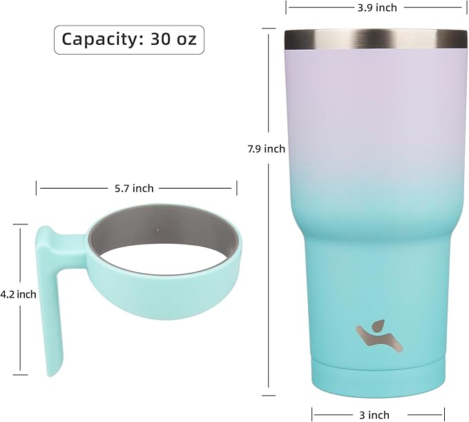 30 oz Tumbler with Handle and 2 Straw 2 Lid, Insulated Water Bottle Stainless Steel Vacuum Cup Reusable Travel Mug, Lavender Green