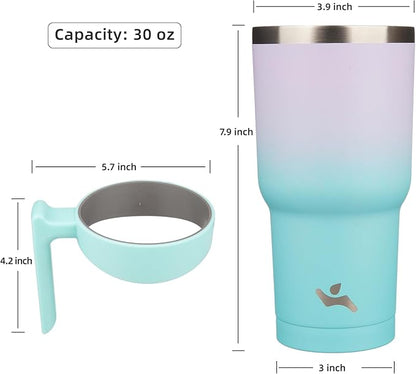 30 oz Tumbler with Handle and 2 Straw 2 Lid, Insulated Water Bottle Stainless Steel Vacuum Cup Reusable Travel Mug, Lavender Green