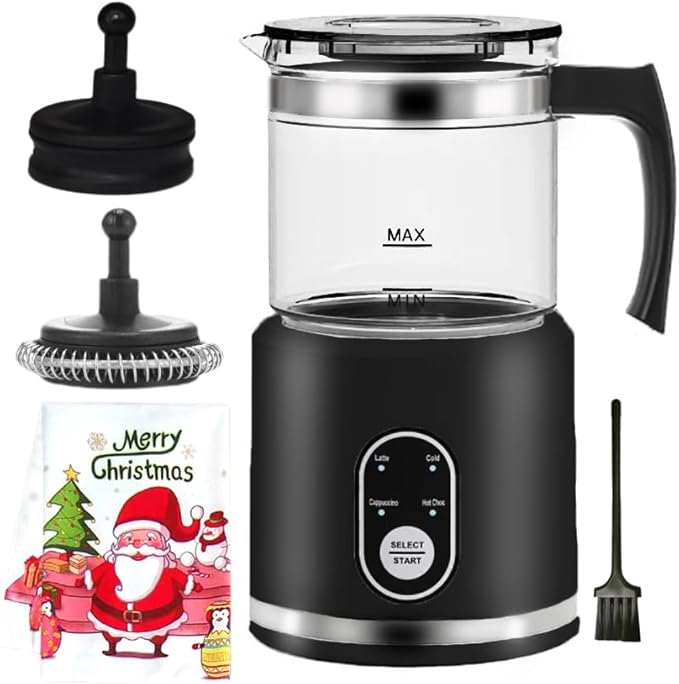 Electric Milk Frother,4 in 1 -Automatic Milk Frother,14oz Silent Operation Hot and Cold Milk Foamer Temperature Control Milk Steamer Warmer for Coffee,Latte,Cappuccino,Hot Choc,Dishwasher Safe (Black)
