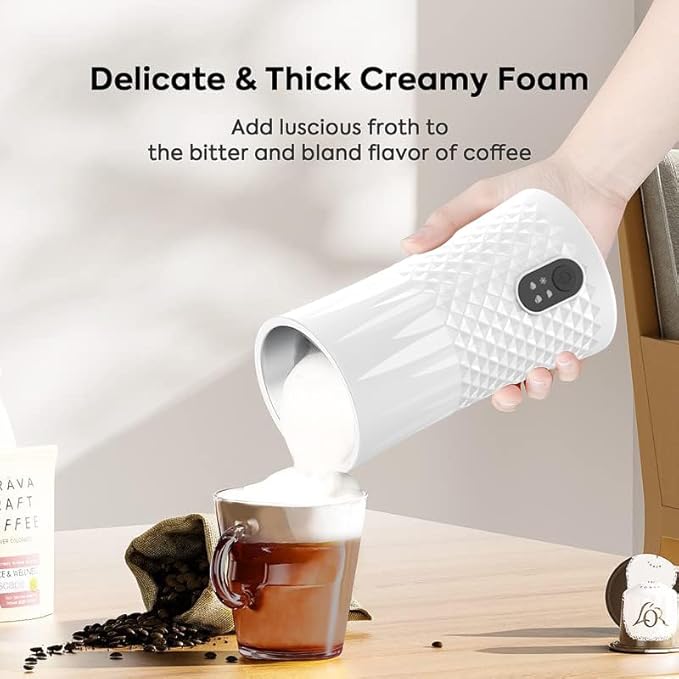 Milk Frother Electric,Syslux 4 IN 1 Automatic Warm and Cold Milk Foamer,Quiet Operation,Effortless Foam,Unique Diamond Design,Temperature Control,for Coffee Latte, Cappuccino,Macchiato,Chocolate