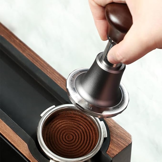 Coffee Expresso Hand Tamper Wooden Handle 3 Spring Loaded Calibrated 30lbs Sound Feedback for Espresso Machine 58mm