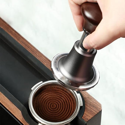 Coffee Expresso Hand Tamper Wooden Handle 3 Spring Loaded Calibrated 30lbs Sound Feedback for Espresso Machine 58mm