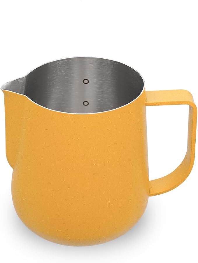 watchget Milk Frothing Pitcher 500ml/17oz Espresso Steaming Pitcher with Matte Yellow Coating Stainless Steel Milk Steamer Jug Milk Frothing Cup, Yellow