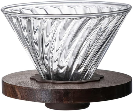 Pour Over Coffee Dripper, V60 Glass Coffee Dripper With Black Walnut Wood Base, Slow Brewing Coffee Dripper Accessories for Coffee Pot Coffee Make