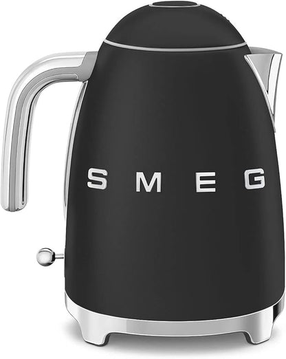 SMEG 50's Retro Style Electric Water Kettle with Automatic Shutoff, Removable Base, and Water Indicator, KLF03BLMUS, Matte Black