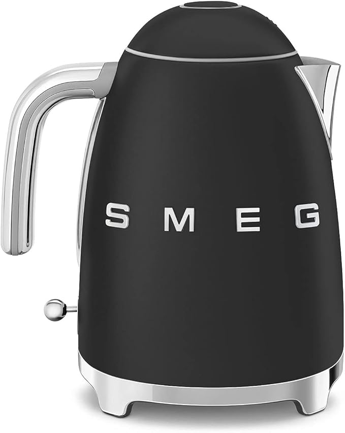 SMEG 50's Retro Style Electric Water Kettle with Automatic Shutoff, Removable Base, and Water Indicator, KLF03BLMUS, Matte Black